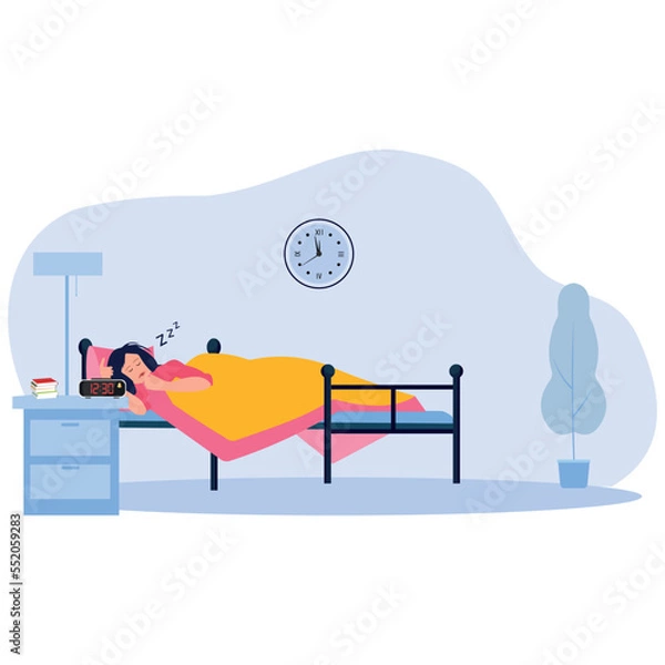 Fototapeta A woman sleeps calmly smiling in her bed