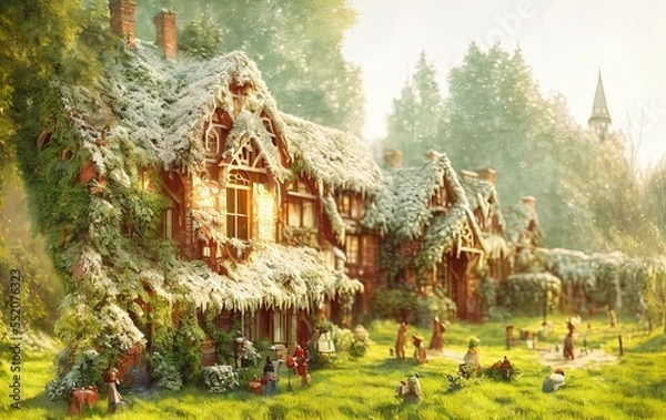 Fototapeta render of a snowy house in the woods