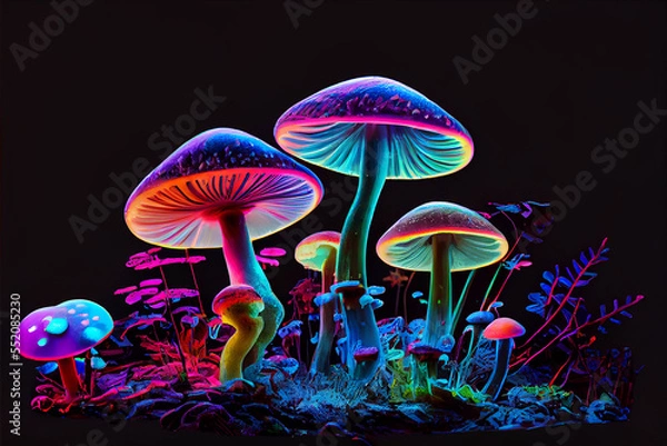 Obraz Psychedelic mushroom patch neon colors generative art
