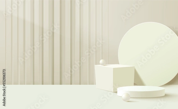 Fototapeta Abstract 3d white cylinder pedestal podium with pastel wall scene and circle backdrop, scene for advertising