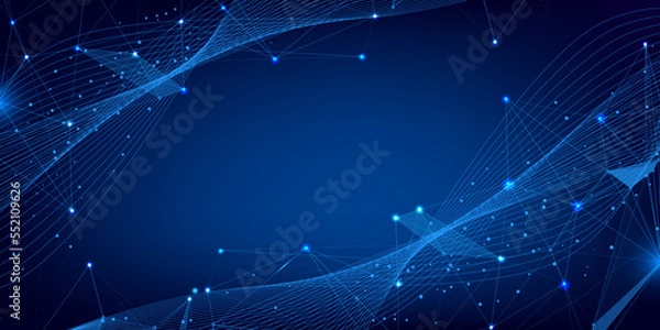 Obraz Abstract technology modern dynamic wave pattern with low poly plexus data connection concept.
Digital mesh pattern in blue cyber space