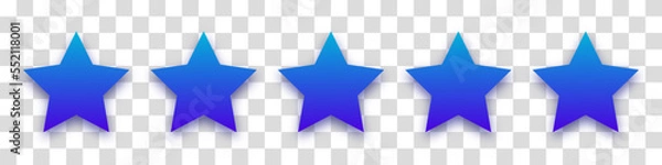Fototapeta Star blue icon on transparent background. Customer feedback concept. Vector 5 stars rating review. Quality shape design. Vector yellow isolated five stars.
