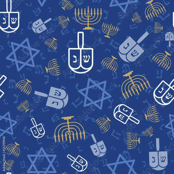 Fototapeta Hanukkah Blue Elements Textured vector repeat pattern background