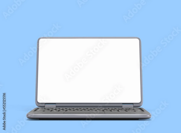 Fototapeta Front presentation new modern laptop with white empty screan 3d render on blue