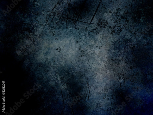 Fototapeta Abstract navy blue shapes horror wall with dark tones and black frame on sepia old textured background with old stone vintage grunge peeled and creepy texture wallpaper or paper	