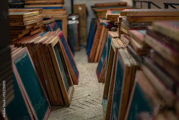 Fototapeta Wooden frames with drawing for serigraphy