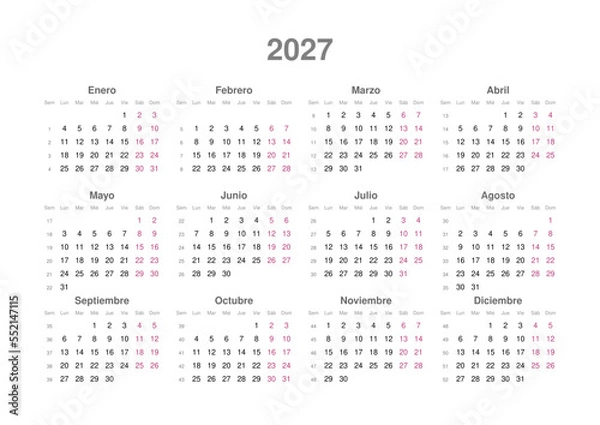 Fototapeta Kalender 2027, spanisch, Querformat