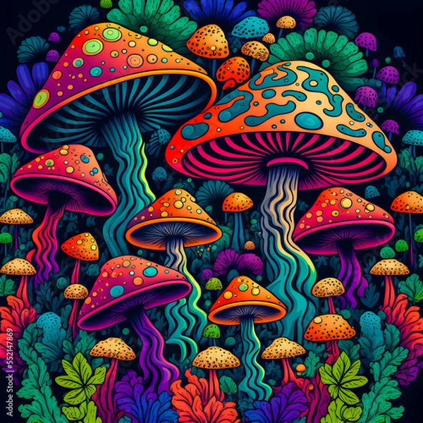 Obraz Psychedelic mushrooms, limited colors, pattern Generative AI