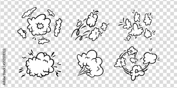 Fototapeta Comic boom effect clouds. Set of explosion bubbles and smoke. Vector illustration isolated
