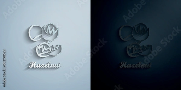 Fototapeta Crustaceans, fruit, hazelnut paper icon with shadow vector illustration