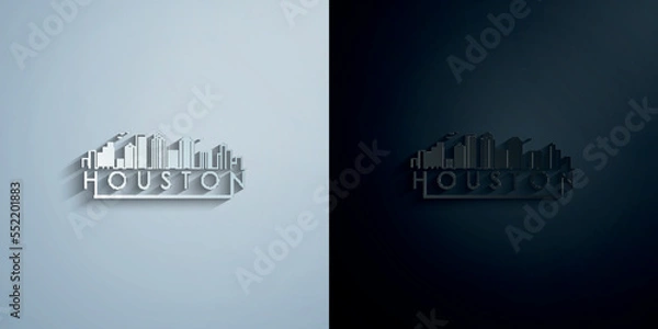 Obraz Linear houston city silhouette with typographic paper icon with shadow vector illustration