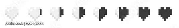 Fototapeta Pixel Hearts Set. Minecraft Vector Hearts Set. White and Grey Colors. 
