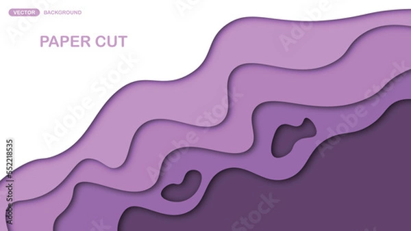 Fototapeta Paper cut background with wavy layers in magenta. Abstract design for brochure, flyer, magazine, business card, branding, banner, header, book cover, notebook vector background