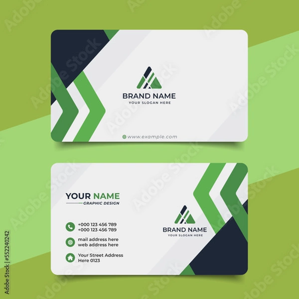 Fototapeta Green modern creative business card and name card horizontal simple clean template vector design