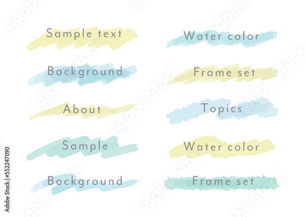 Fototapeta 水彩ブラシのストロークの背景イラストのセット　フレーム　手描き　ブラシ　飾り　装飾　水彩画　絵筆