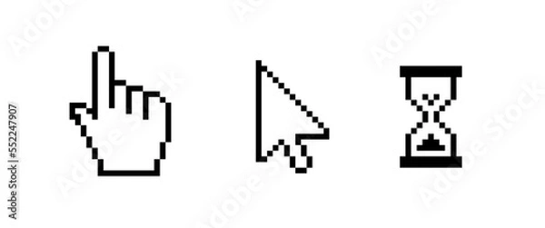 Fototapeta Cursor Arrow, Hand Click and Hourglass Loading or Waiting Icons. Classical Windows Xp, 95. 