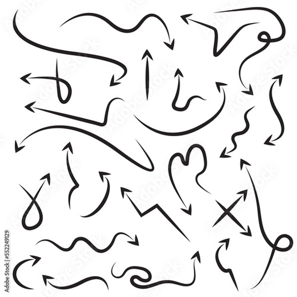 Obraz   Arrow doodles vector. A set of simple sketches of arrows. Up, down, left, right ones. The effect of a pencil sketch isolated on white background.. Vector eps 10.hand drawn arrow set 