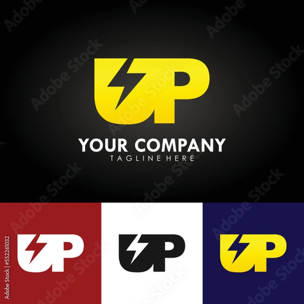 Fototapeta abstract electrical company branding logo design, template design with the icon of the letter UP