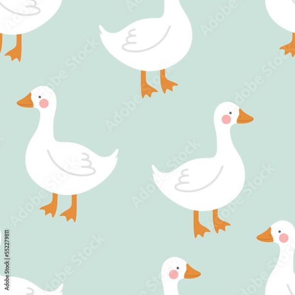 Obraz cute white swan goose seamless pattern vector background