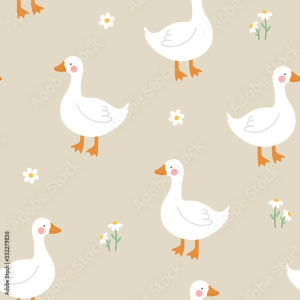 Obraz cute white swan goose seamless pattern vector background
