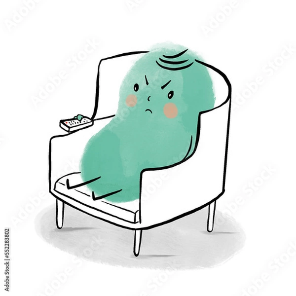 Obraz angry character is holding remote control