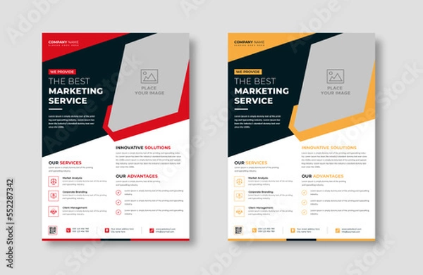 Fototapeta Creative corporate trendy unique business professional marketing agency modern simple leaflet flyer design for attractive business poster layout, business minimal abstract advertising vector template.