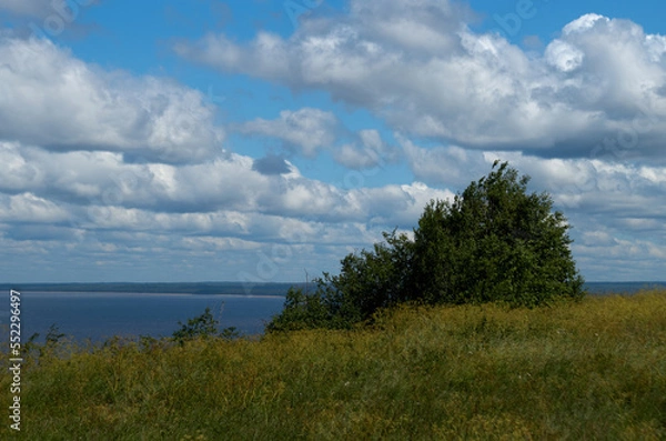 Obraz River landscape with cloudy sky in the background