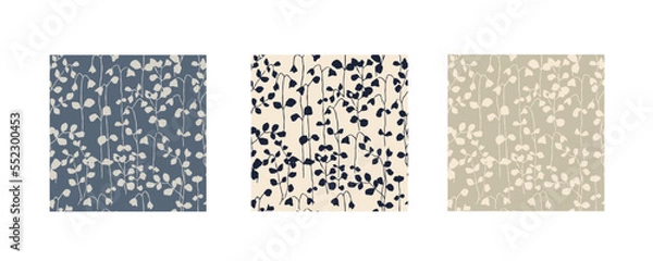 Fototapeta Vector flower and leaf illustration seamless repeat pattern 3 color ways set