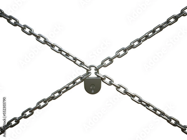 Fototapeta Chains with lock as background 3d rendering