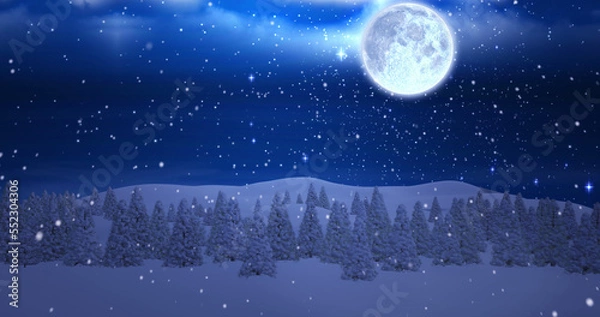 Fototapeta Image of sky with clouds over winter landscape and snow