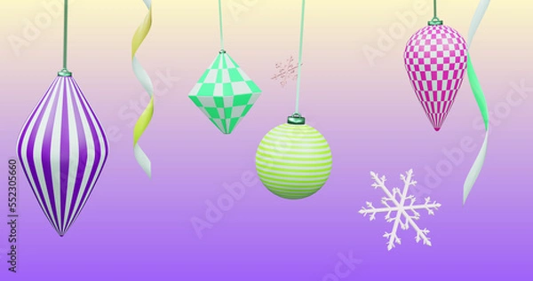 Fototapeta Image of new year and christmas decorations on purple background