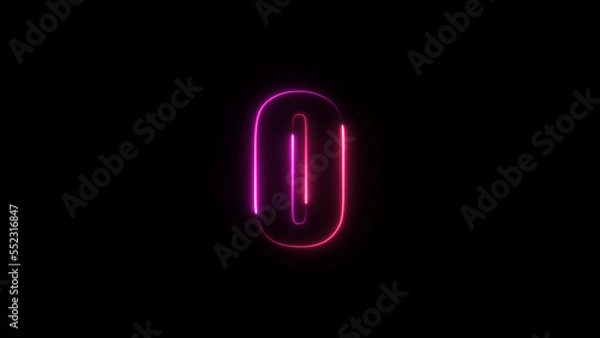 Fototapeta Neon number 0 on black background. Zero.	