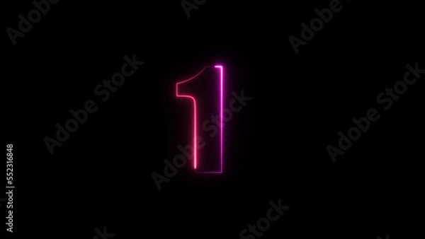 Fototapeta Neon number 1 on black background. One.	