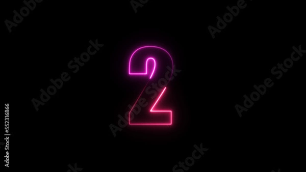 Fototapeta Neon number 2 on black background. Two.	