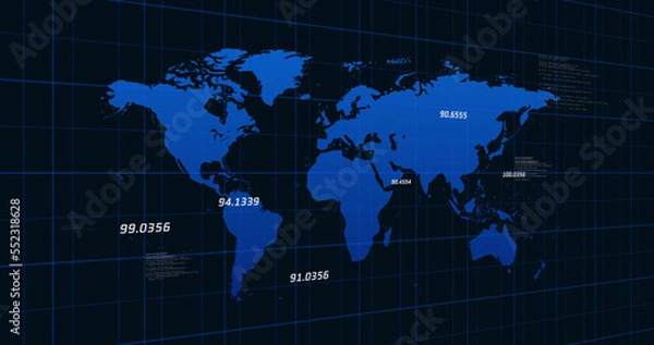 Obraz Numbers rising against world map in background