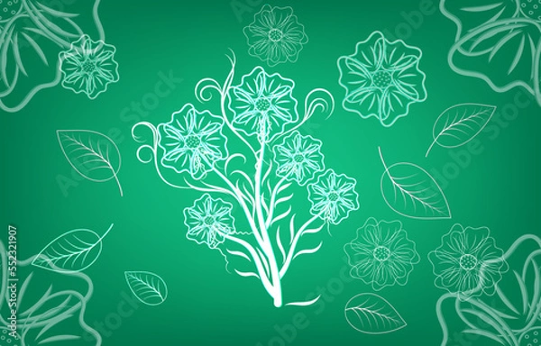 Obraz Green and white floral seamless pattern in the bohemian style