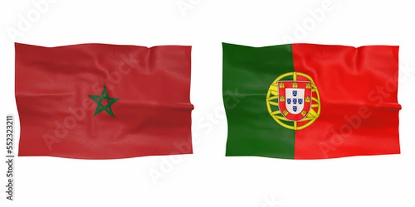 Obraz Flags of the football quarterfinalists Portugal Morocco 3d-rendering