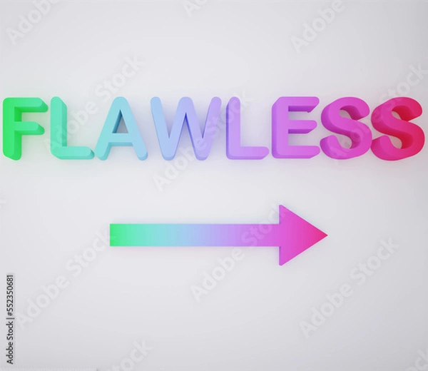 Fototapeta Beautiful colors extruded text of word "flawless" with right arrow. Professional growth, efficiency, perfection, skills and personal development concept. 3d rendering.


