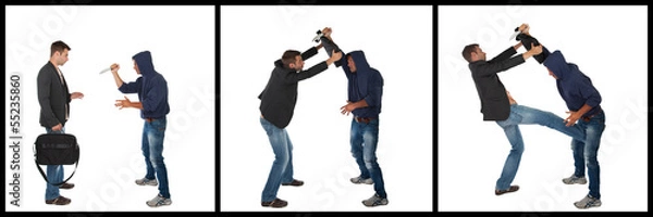 Obraz Mężczyzna broniący się przed atakiem nożem