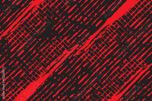 Fototapeta Red and black diagonal stripe line texture with distressed grunge detailed background