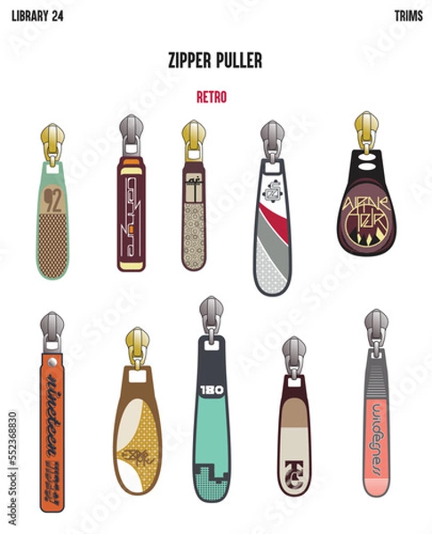 Fototapeta RETRO TREND ZIPPER SLIDER AND PULLERS FOR MEN AND WOMEN IN VECTOR