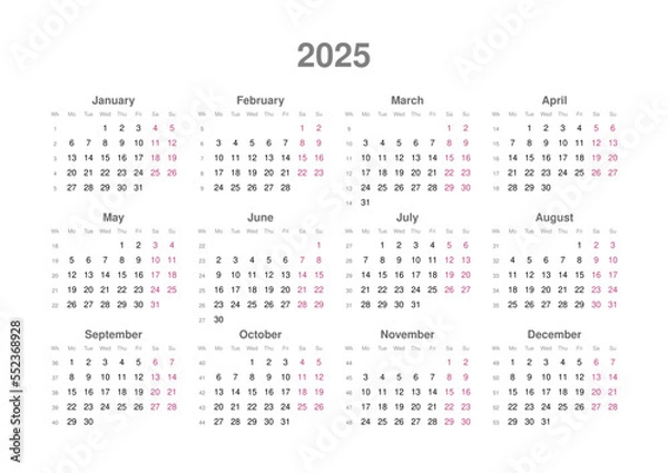 Fototapeta Kalender 2025, englisch, Querformat