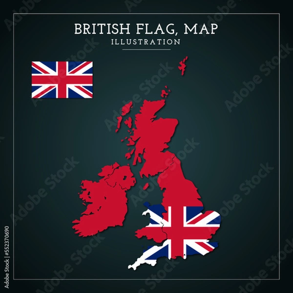 Obraz British Flag, Map Vector Illustration