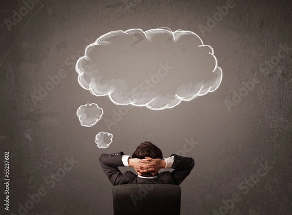 Obraz Businessman sitting with cloud thought above his head
