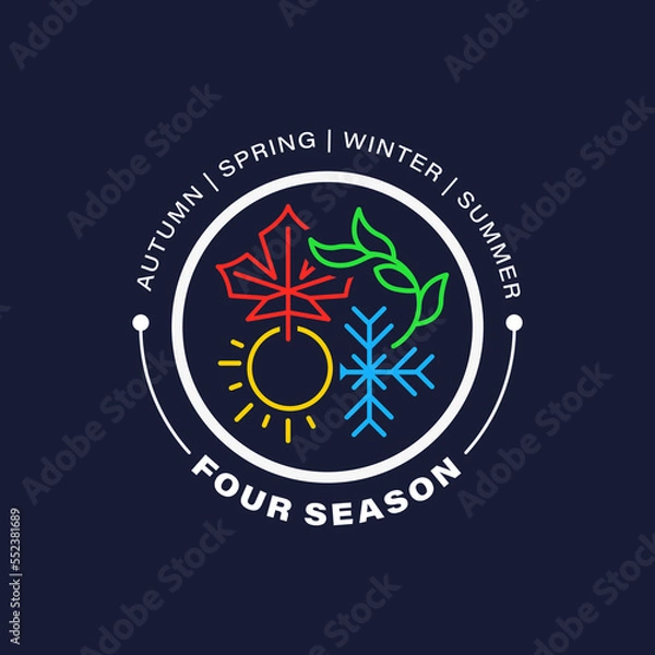 Fototapeta Four season weather icon logo vector. Abstract spring, summer, winter, autumn symbol design concept
