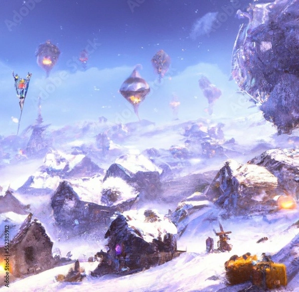 Obraz snowy village with christmas decoration