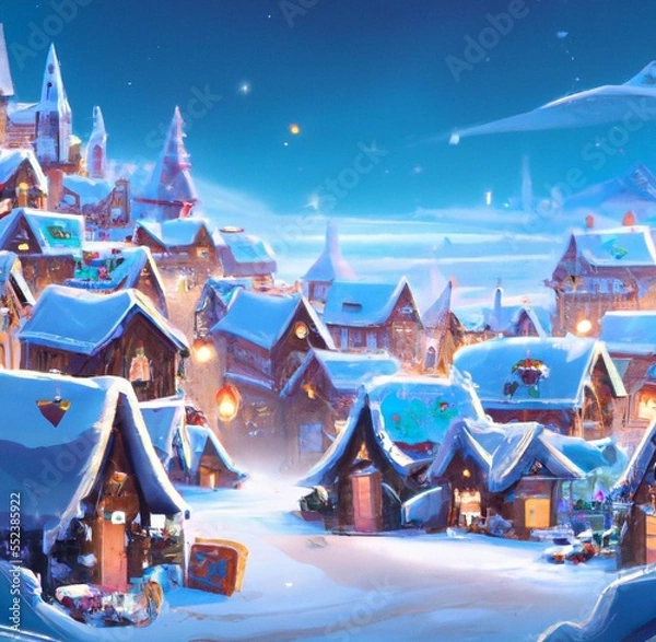Obraz snowy village with christmas decoration