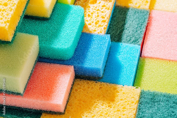 Fototapeta cleaning sponge background. sponges for cleaning different colors and different sizes