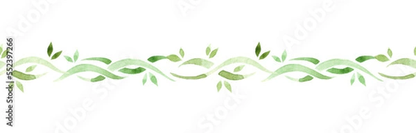 Fototapeta Watercolor border green vine on a white background. Element for design decoration