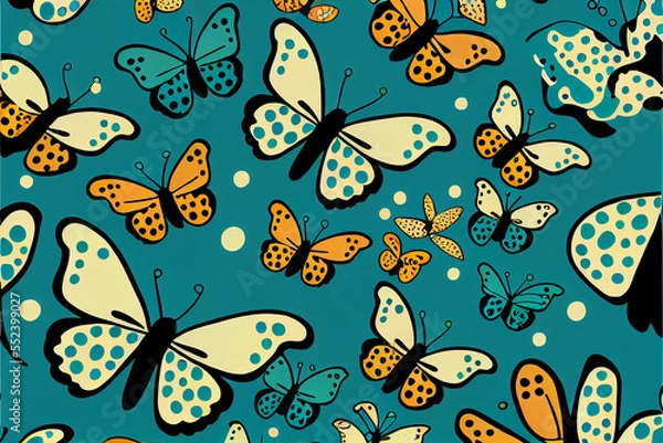 Fototapeta Cartoon butterfly pattern for kids fabric generative art